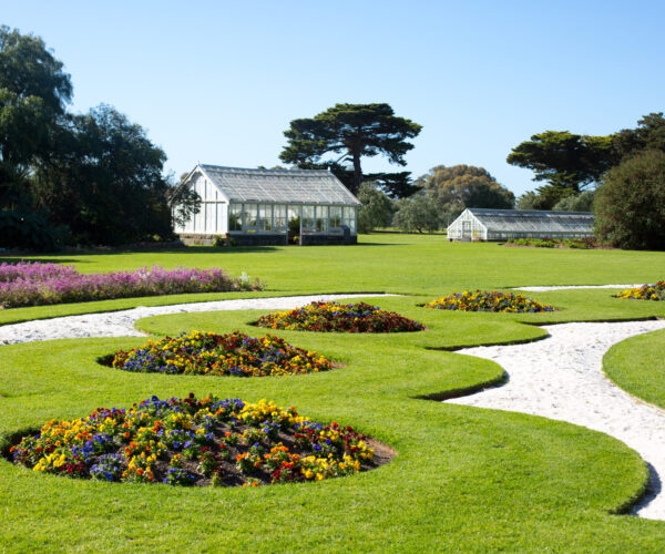 The grounds of Werribee Mansion on a clear spring day in Werribee, Victoria, Australia